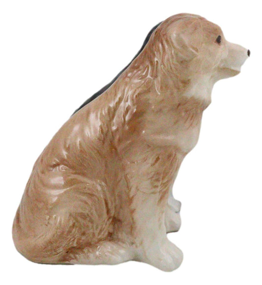 Adorable Brown and Black Border Collie Dog Puppy Ceramic Salt Pepper Shaker Set - Ebros Gift