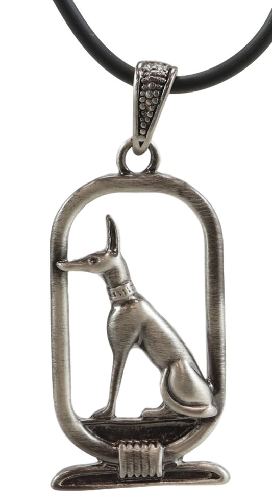Ebros Egyptian God of The Dead Anubis Jackal Dog Cartouche Pendant Necklace