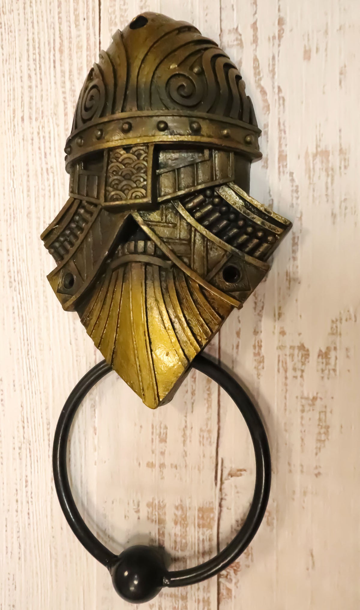 Viking Norse Valhalla Warrior God Chief Golden Helmet Decorative Door Knocker