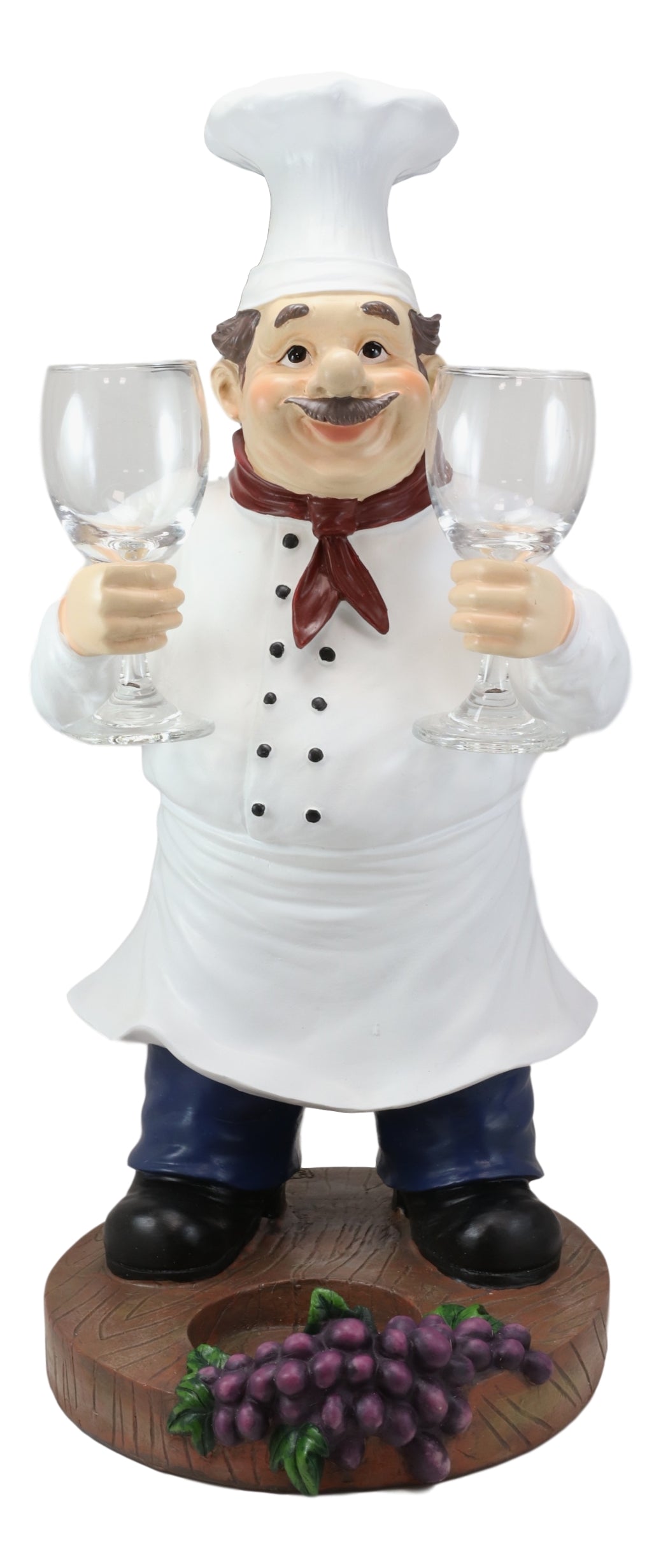 Standing Chef Paul Vineyard Wine Bottle And 2 Glasses Holder Valet Statue 19"H