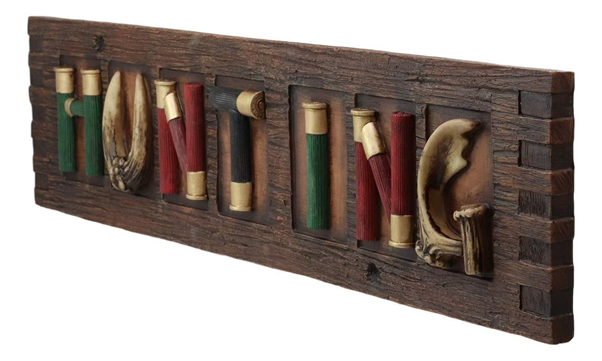 Ebros Faux Wood Colorful Western 12 Gauge Shotgun Shells Ammo Bullets Hanging Wall Plaque with Hunting Sign Home Decor Rustic Cabin Hunters Collection Figurine