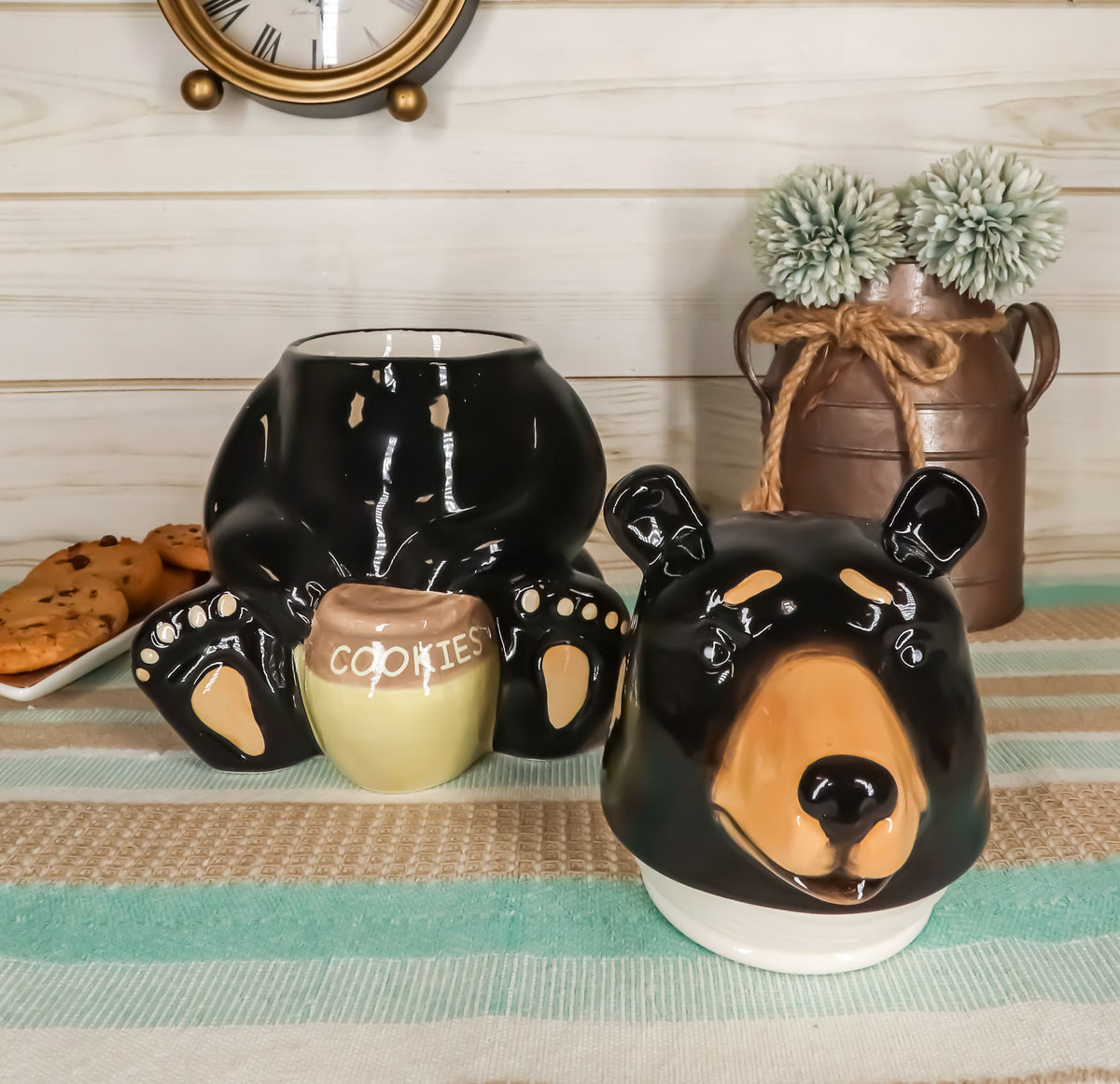 Ebros Rustic Wildlife American Black Bear With 'Cookies' Honey Pot Ceramic Cookie Jar 8.25"Tall