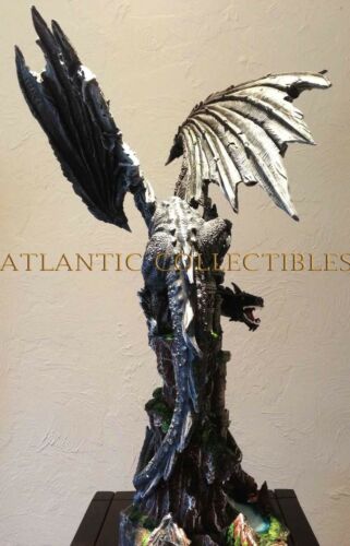 Ebros Large 23.5" Tall Black Dragon Guarding Castle Atop A Rocky Cliff Statue - Ebros Gift