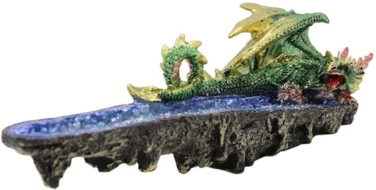Ebros Green Jade Dragon Guarding Blue Quartz Crystal Quarry River Incense Burner - Ebros Gift