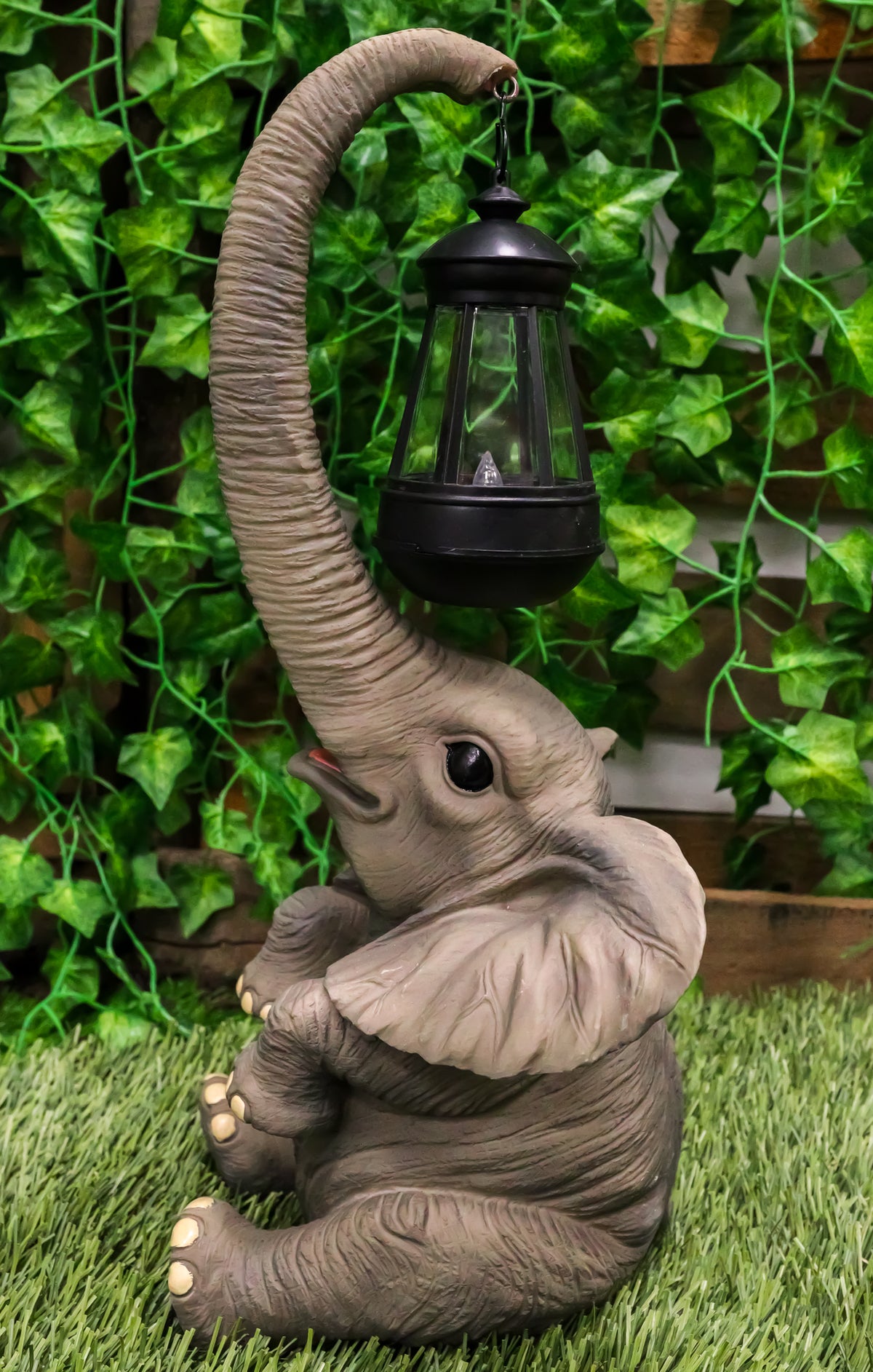 Ebros Elephant Pachyderm Safari Figurine W/ Solar LED Light Lantern 16.25"H - Ebros Gift