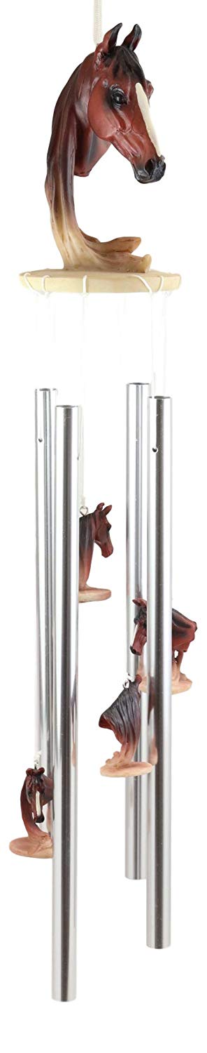Ebros Western Rustic Chestnut Horse Head Bust With Long Mane Wind Chime Resin Decor - Ebros Gift