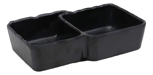 Ebros Black Melamine Traditional Design Condiments Ketchup BBQ Soy Sauce Dipping Bowl or Dish With Divider 2 Compartments Set of 6 Housewarming Gifts For Sushi Asian Dining Restaurant Supply