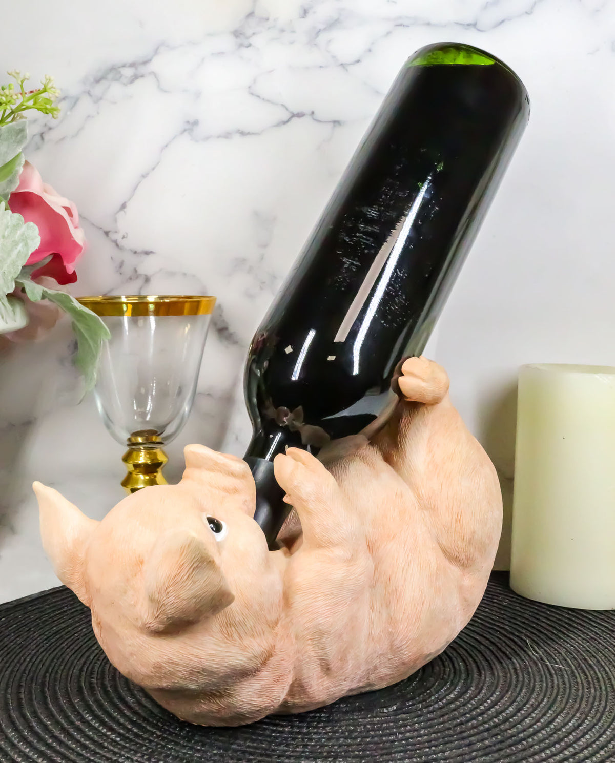 Babe Farm Pink Pig Wine Holder Decor Statue Whimsical Practical Pig Wine Caddy
