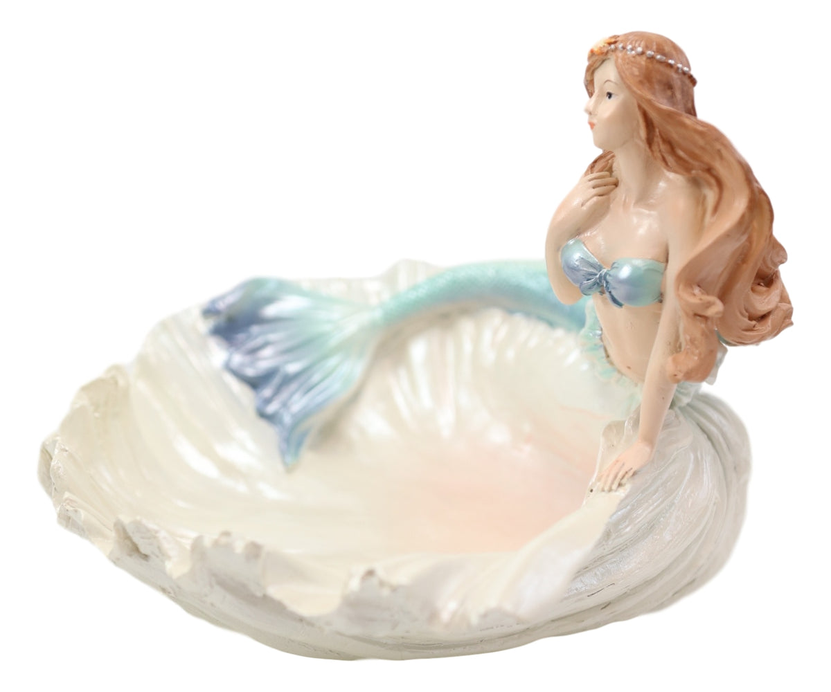 Nautical Mermaid With Sea Oyster Shell Decorative Jewelry Potpourri Bowl Statue - Ebros Gift