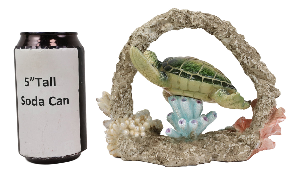 Ebros Large Nautical Marine Green Sea Turtle Swimming By Coral Reef Decor Statue