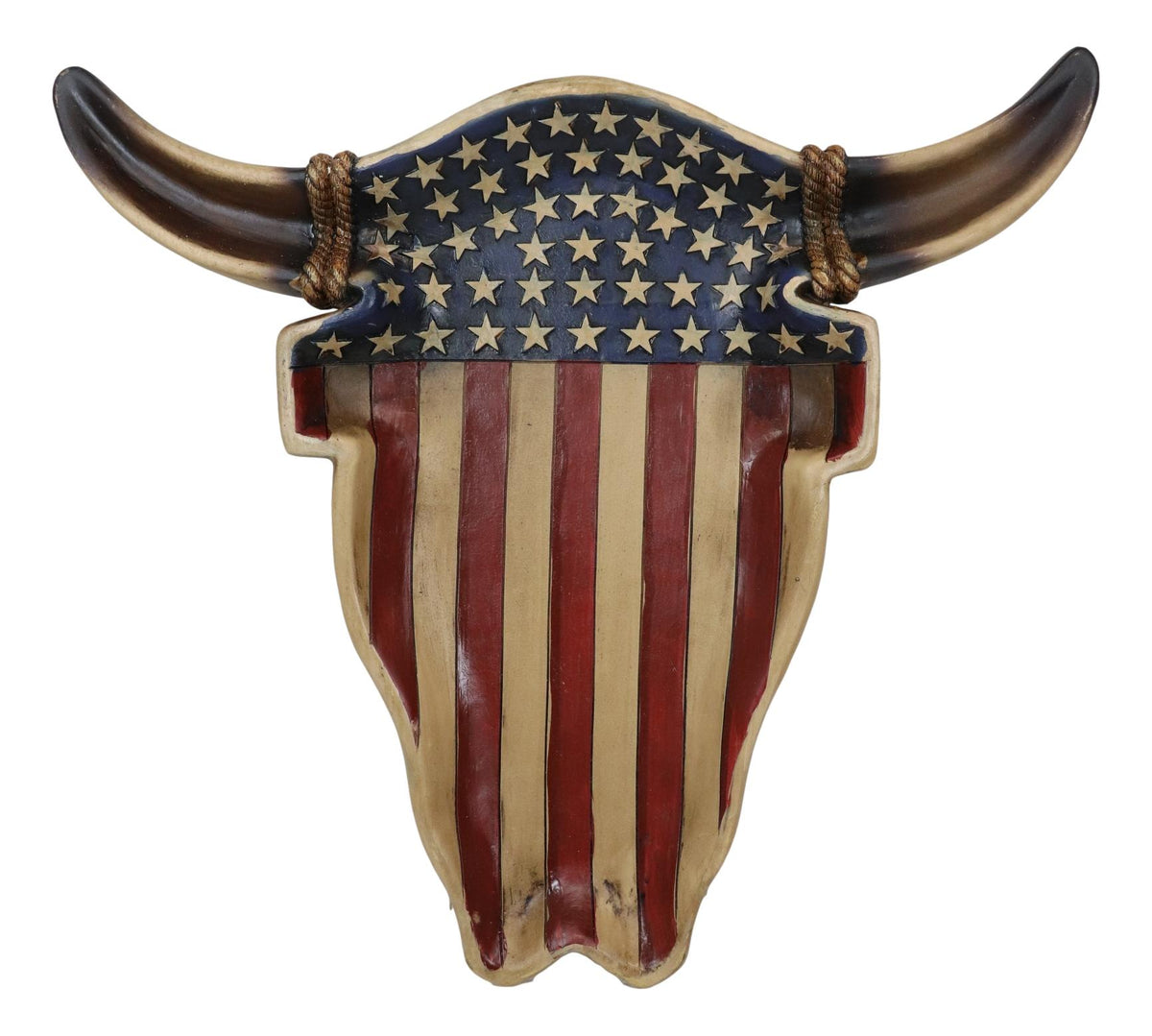 Large Western Rustic Patriotic US Stars Stripes Flag Cow Skull Jewelry Dish Tray
