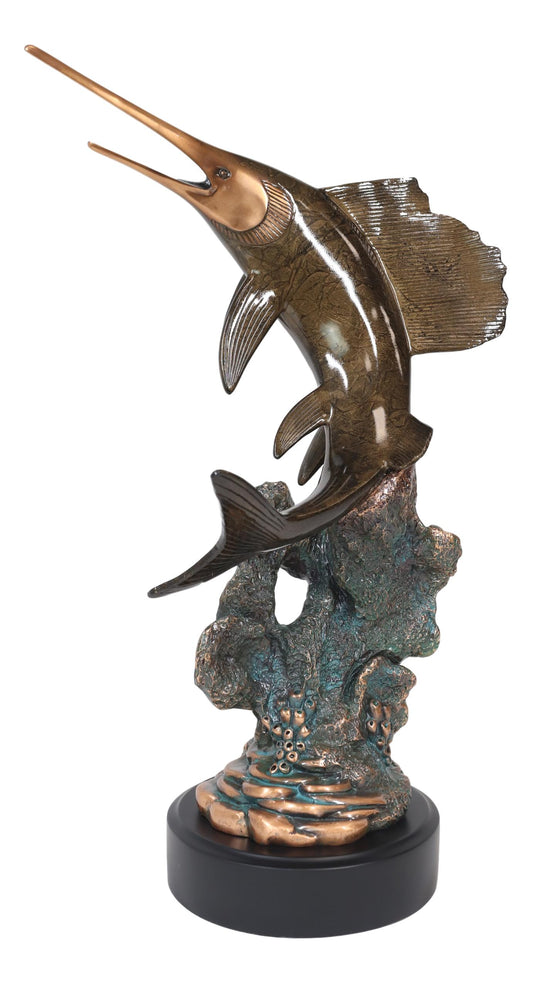 Ebros Large Nautical Marine Sailfish By Coral Reef Electroplated Bronze Statue - Ebros Gift