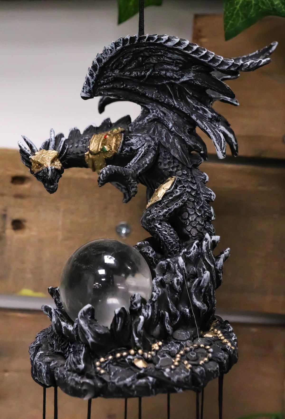Armored Battle Dragon Crystal Sphere Resonant Relaxing Wind Chime Garden Patio