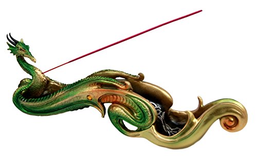 Ebros Gift Chinese Jade Pagoda Green Shenyun Dragon Incense Holder Figurine 13" Long
