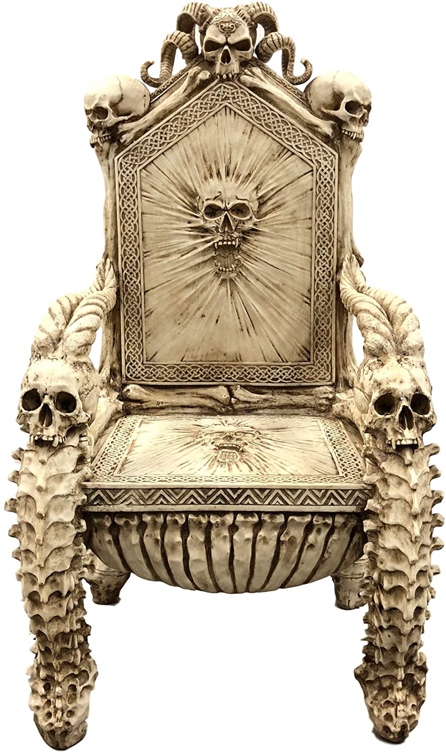 56"H Fantasy Underworld White Walker Skeleton Spines & Bones Skull Throne Chair