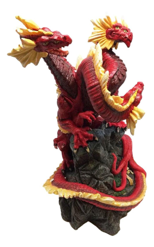 Magma Lava Volcano Hydra Three Headed Dragon Figurine 10.5" Height