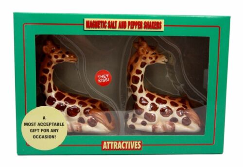 Zoo Safari Giraffe Lovers Ceramic Magnetic Salt Pepper Shakers Set Figurines