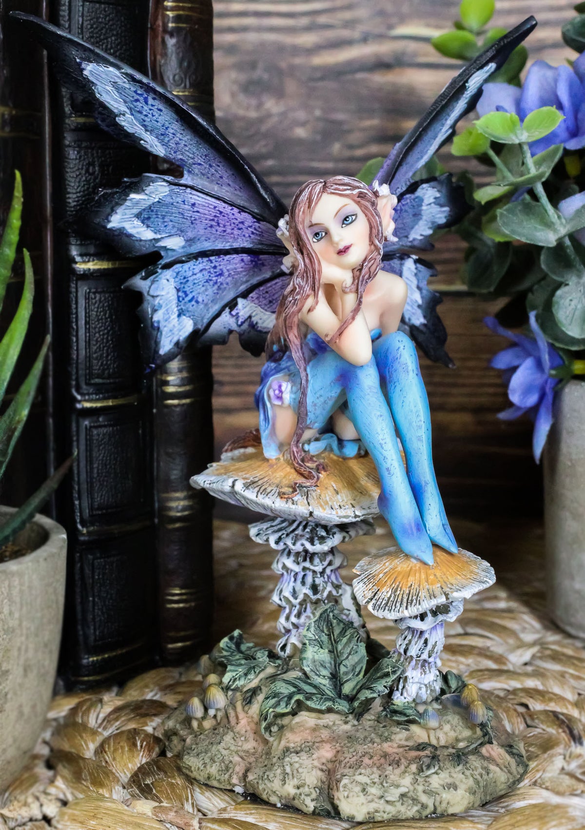 Ebros Amy Brown Forest Willow Nice Fairy Sitting On Wild Giant Mushroom Stool Statue 6" Tall - Ebros Gift