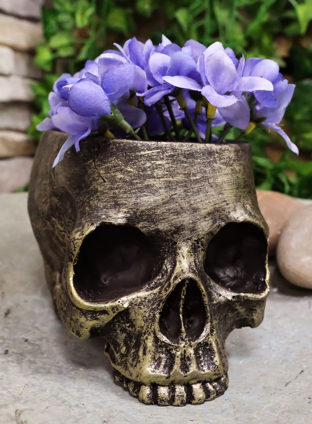 Pack Of 4 Day Of The Dead Skull Planters Bowls 7"L Bronze Finish Decor Accent - Ebros Gift