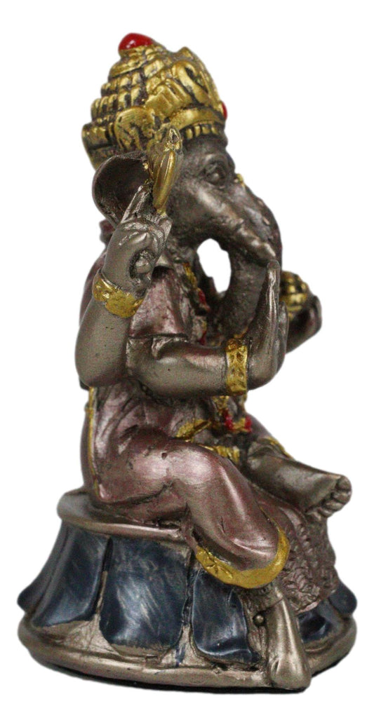 Small Hindu Ganesha Ganapati Hindu Elephant God Sitting On Drum Figurine