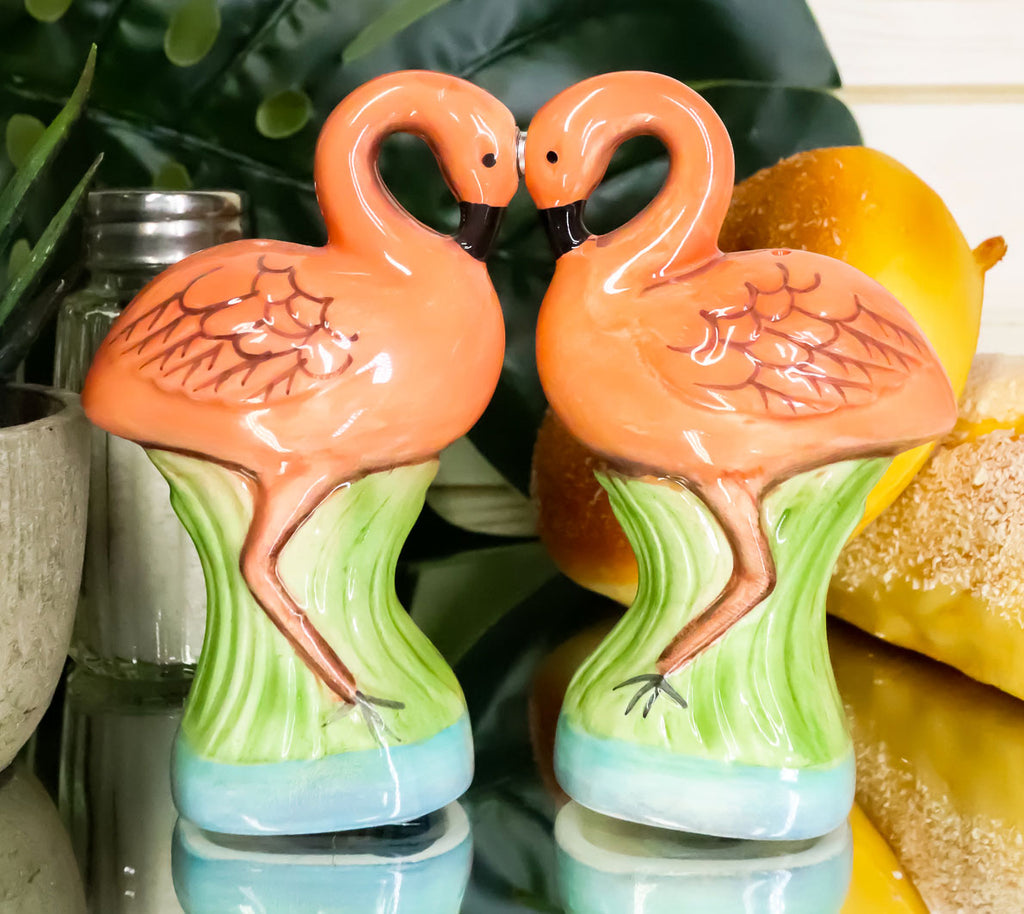 Ceramic Tropical Paradise Birds Love Pink Flamingos Salt and