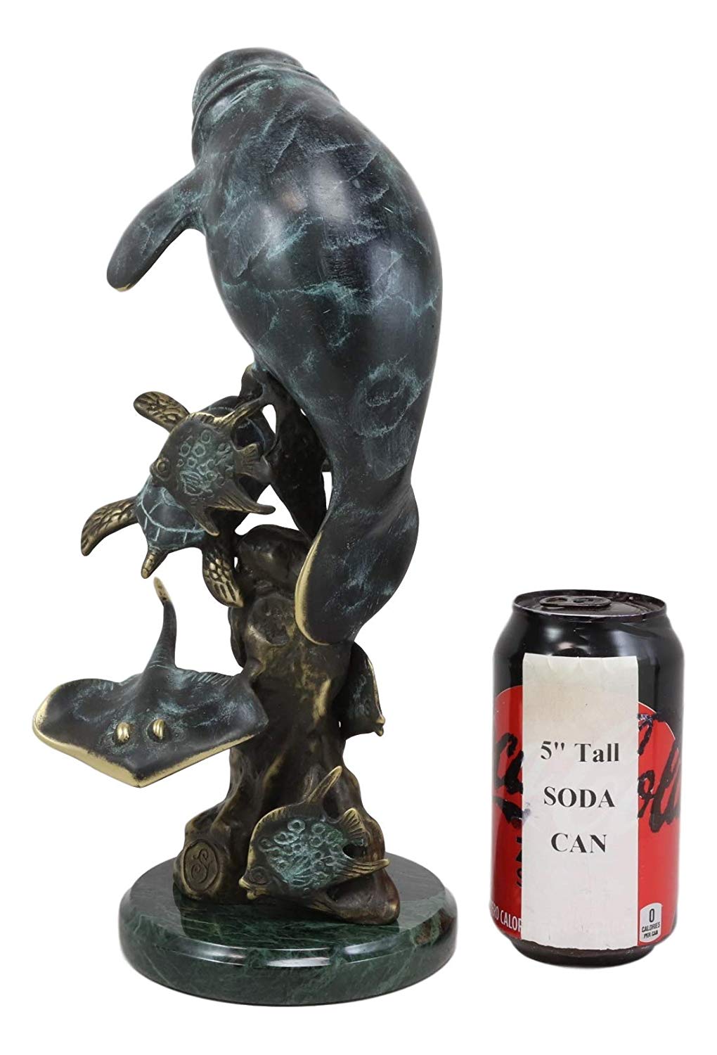 Ebros Gift Brass Metal Nautical Manatee Sea Cow with Turtle Stingray and Fishes Statue