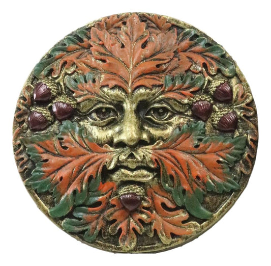 Ebros The Horned God Autumn Fall Season Round Greenman Wall Decor Plaque 5.25" Diameter Wiccan Face of Pan Deity Decorative Sculpture …