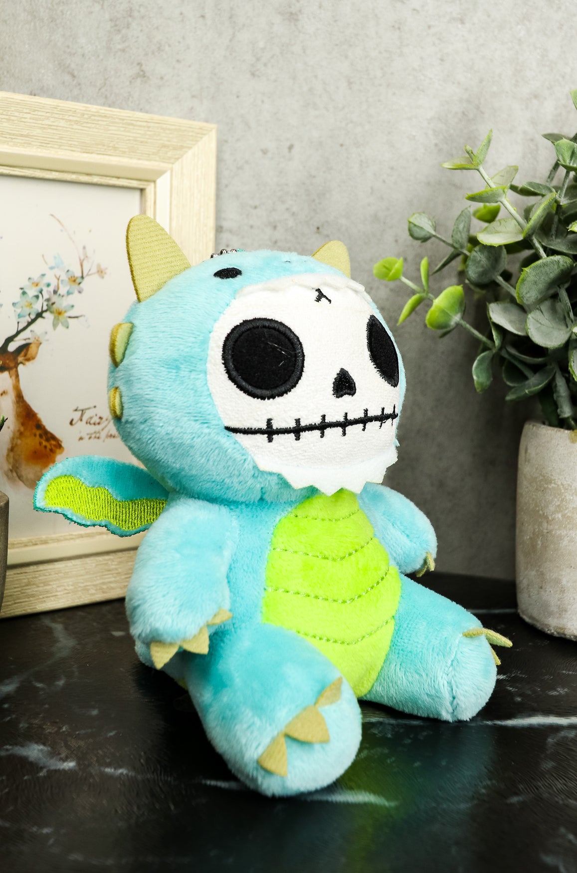 Ebros Small Furry Bones Skeleton Teal Scorchie Wyrmling Dragon Plush Toy 5"H