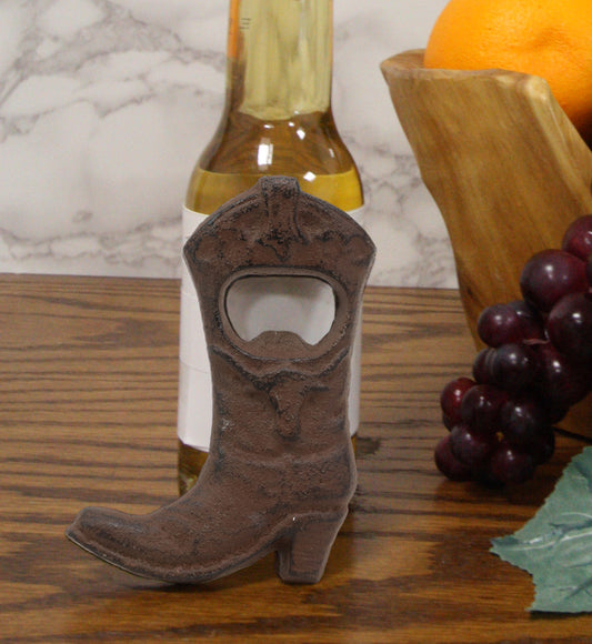 Ebros Pack Of 3 Rustic Western Longhorn Steer Cowboy Boot Cast Iron Bottle Cap Opener
