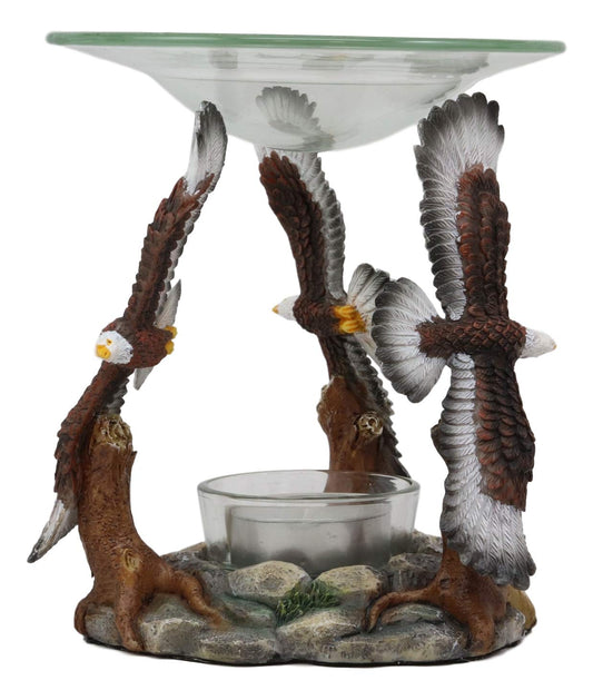 Ebros King Of The Sky Soaring Trinity Bald Eagles Oil Wax Warmer Candle Holder Statue
