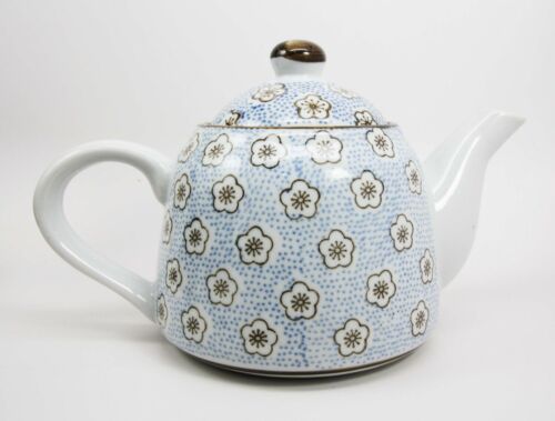 Floral White Cherry Blossom Tea Pot With Stainless Steel Tea Leaves Infuser 32oz - Ebros Gift