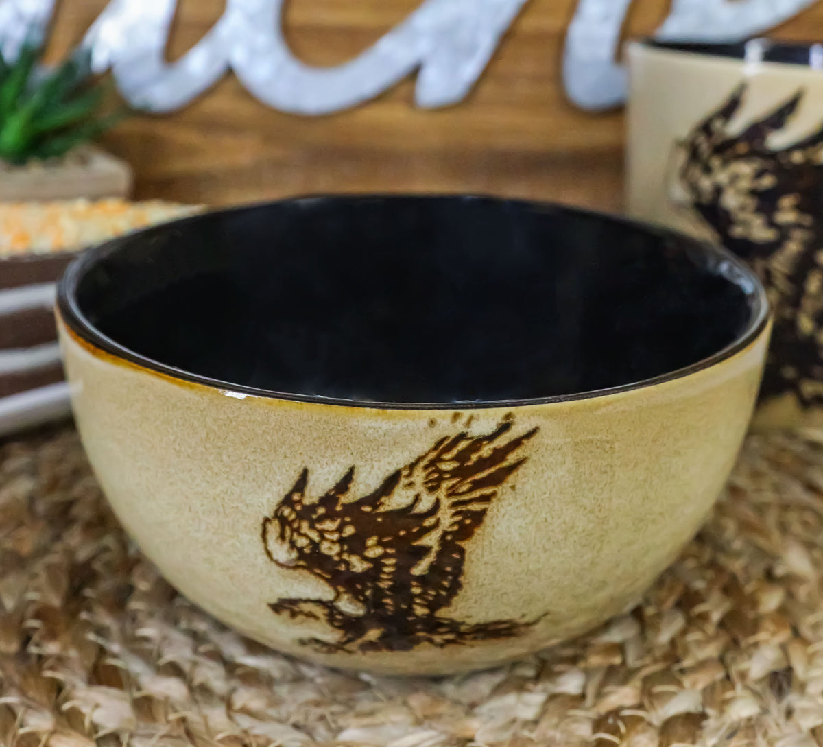Set Of 2 Rustic Western Patriotic Bald Eagle Ceramic Pasta Salad Soup Bowls 21oz