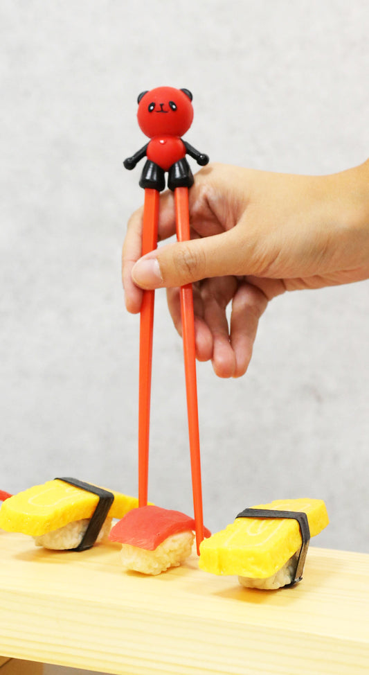 Valentine Red Giant Panda Reusable Training Chopsticks Set With Silicone Helper - Ebros Gift