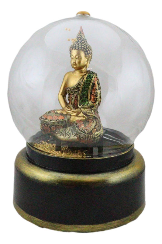 Eastern Enlightenment Buddha Meditating Air Powered LED Light Golden Water Globe - Ebros Gift