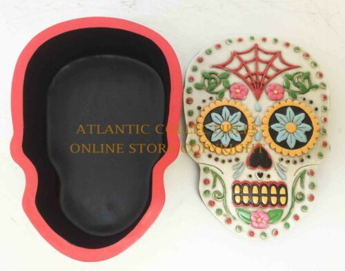Day of the Dead DOD White Sugar Skull Jewelry Trinket Box Figurine 5.5" Long