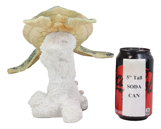 Large Nautical Ocean Colorful Giant Sea Turtle Swimming By White Corals Statue - Ebros Gift