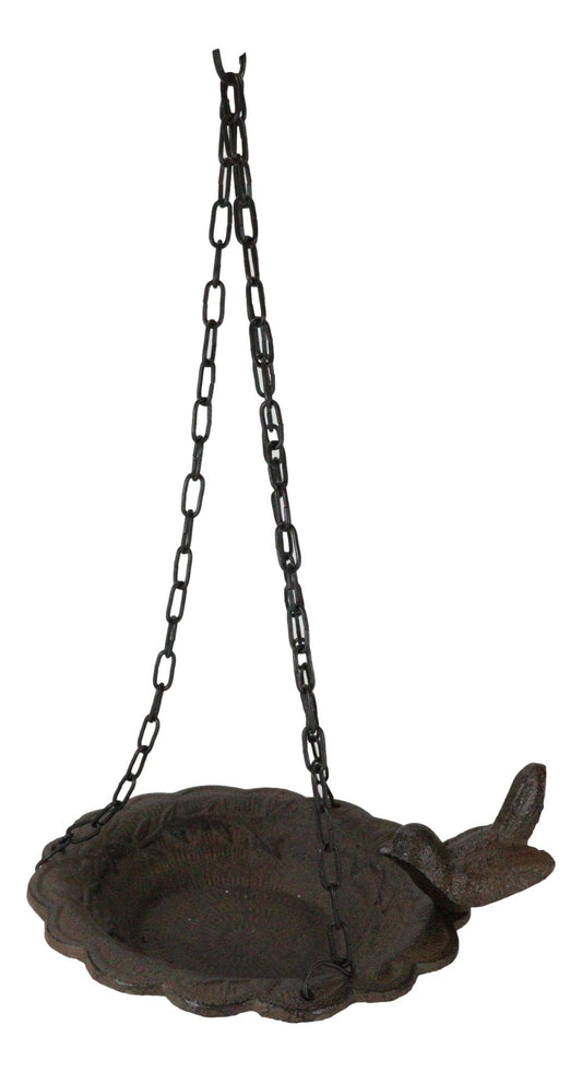 Cast Iron Whimsical Bluebird On Victorian Dish Hanging Garden Bird Bath Feeder - Ebros Gift