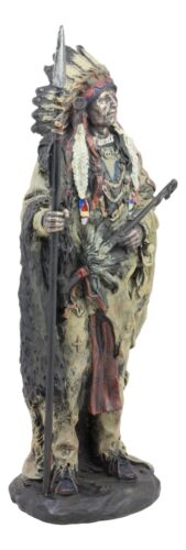 Native American Indian Warrior Chief With Battle Headdress Statue Heritage Decor - Ebros Gift
