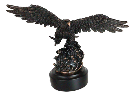 Wings Of Glory Bald Eagle Swooping Over Water Bronzed Resin Figurine With Base