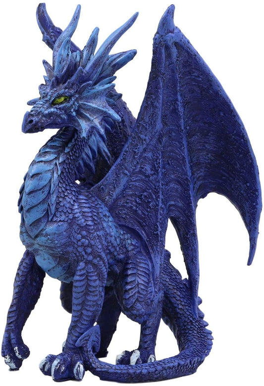 Ruth Thompson Fantasy Blue Check Mate Dragon With Majestic Horns Statue 9" Tall