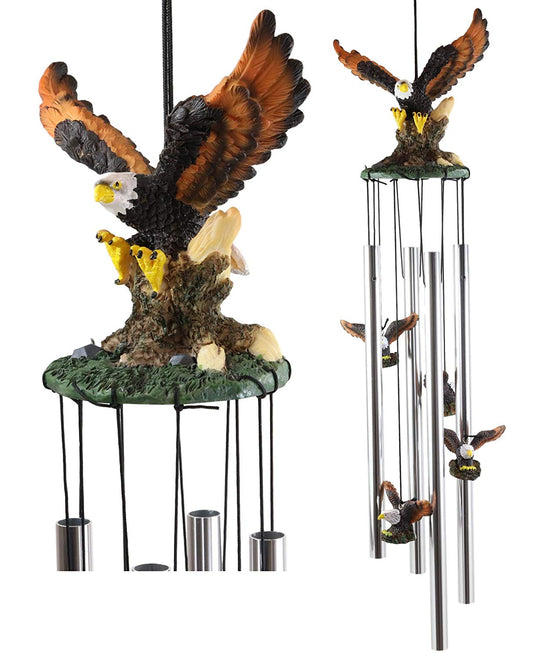 Ebros Gift Colorful American Bald Eagle Spreading Out Its Wings Resonant Relaxing Wind Chime Patio Garden Decor Wild Birds of Prey Eagles Swooping Resin Sculpture with Aluminum Rods - Ebros Gift