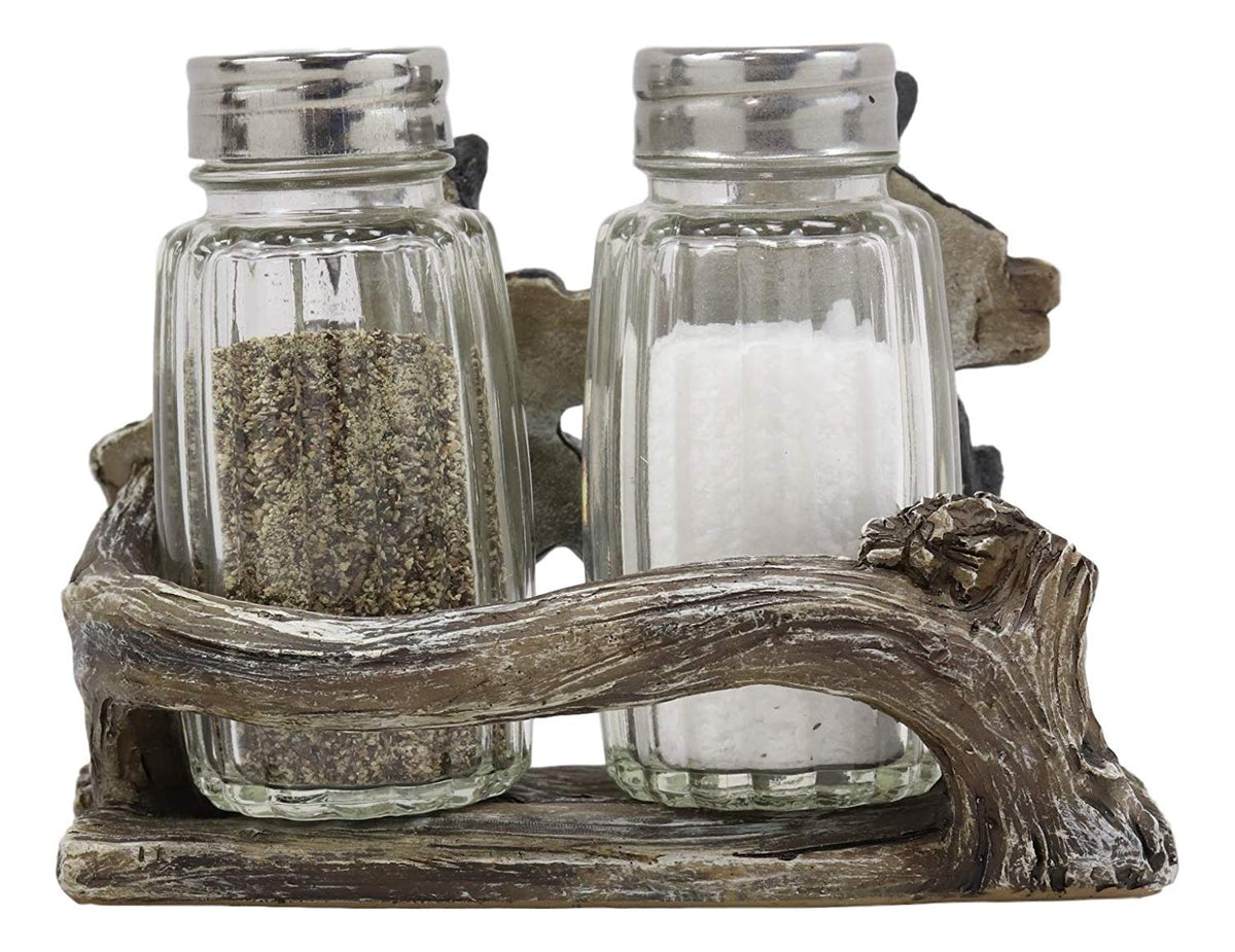 Ebros Rustic 2 Black Bear Cubs On Branch Salt & Pepper Shaker Holder Decor 5" L