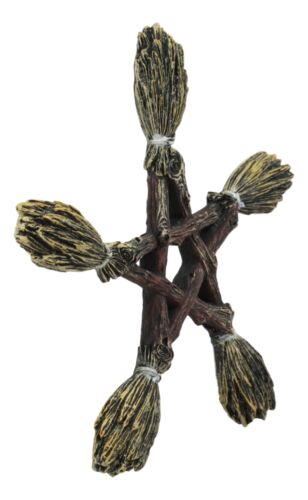 Ebros Witchcraft and Wiccan Broomsticks Pentagram Wall Decor Pentacle Hanging Plaque - Ebros Gift