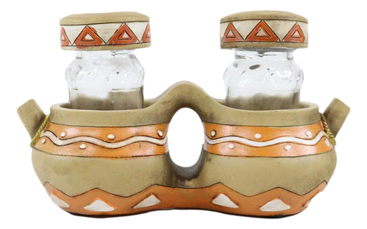 Southwest Indian Turquoise Feathers Pottery Jars Salt And Pepper Shakers Holder - Ebros Gift
