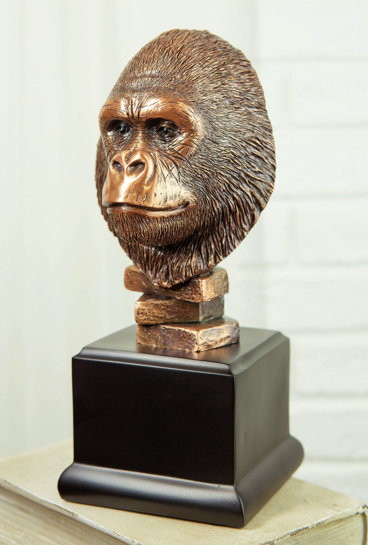 Rainforest Silverback Gorilla Head Bust Statue in Bronze Electroplated Finish - Ebros Gift