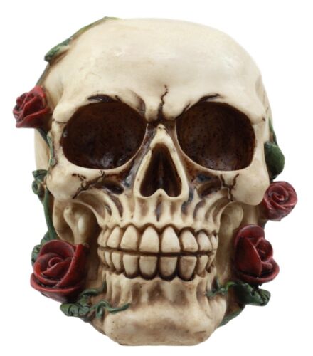 Day of The Dead Red Rose Vine Skull Figurine DOD Floral Sugar Skull Decor 6"L - Ebros Gift