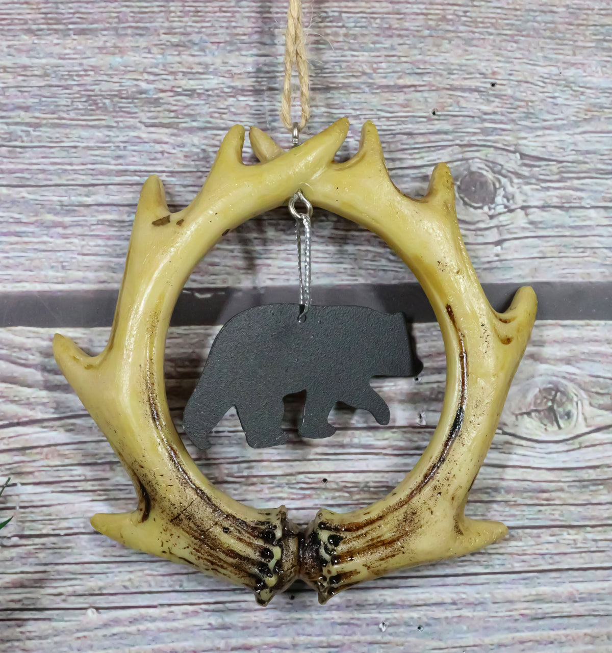 Rustic Western Black Bear Cutout Deer Antlers Set of 2 Christmas Tree Ornaments