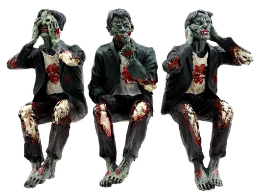 Ebros 4"H Wise Walking Dead Zombie See Hear Speak No Evil Figurine Set Shelf Sitters - Ebros Gift