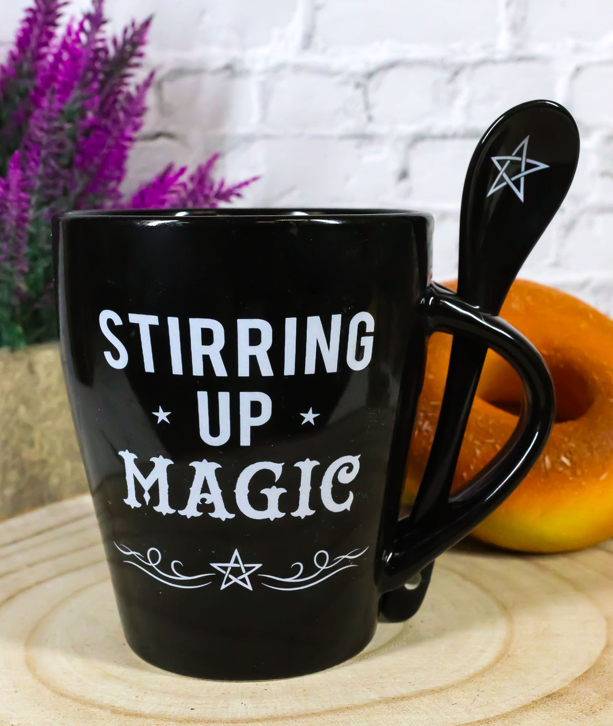 Witchcraft Wicca Stirring Up Magic Pentagram Star Tea Coffee Mug And Spoon Set
