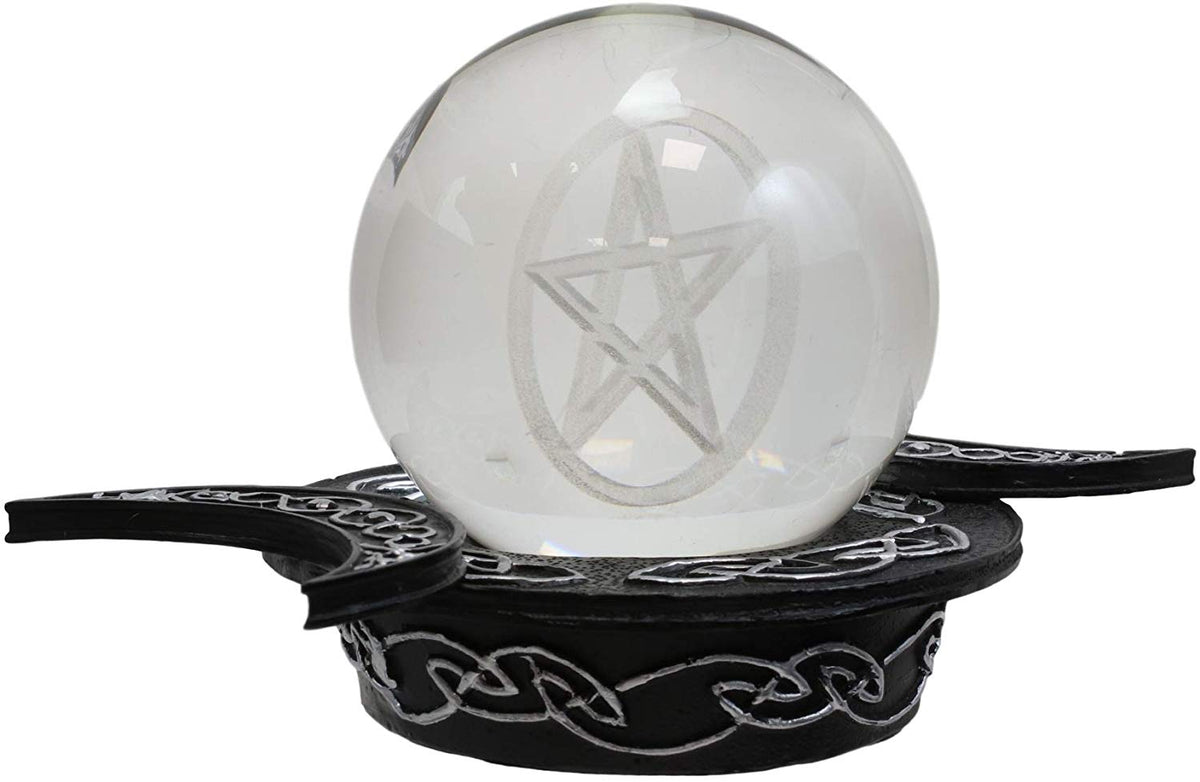 Ebros Sacred Moon Triple Goddess Glass Gazing Ball Orb With Pentagram Symbol 6"W